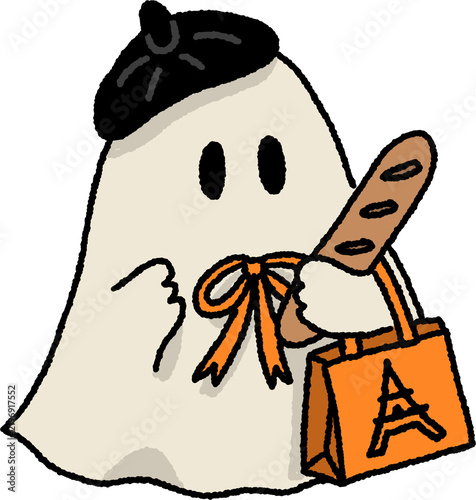 Cute Ghost with Baguette and Paris Shopping Bag