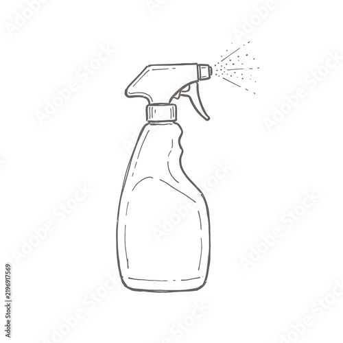 Obraz na płótnie Plastic spray bottle dispensing fine mist hand drawn sketch on transparent background ideal for household cleaning products gardening and salon styling graphics