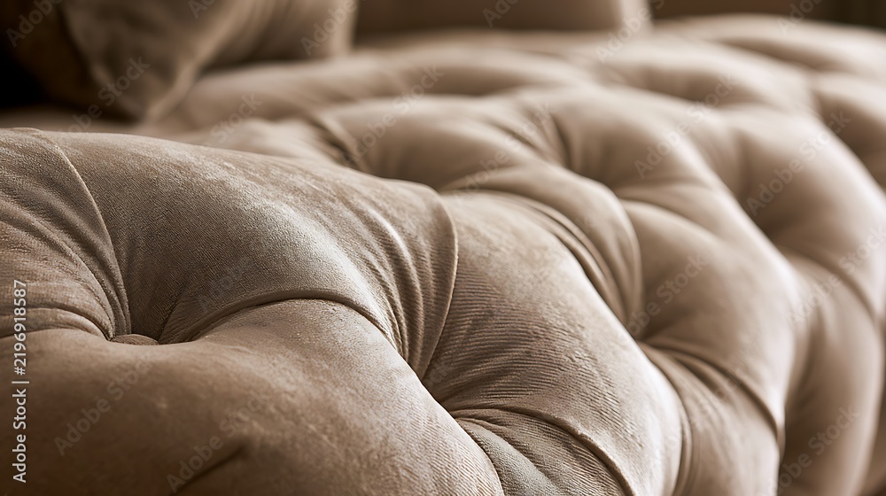 Obraz premium Close up detail of luxurious beige tufted velvet upholstery fabric.