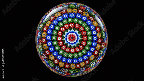 Venetian Murano millefiori glass paperweight murrine floral pattern ruby cobalt emerald gold luxury craft museum quality illustration