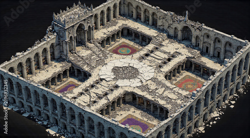 Ruined Gothic Sanctuary Courtyard Isometric RPG Level Art
