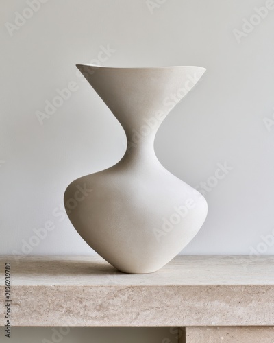 Minimalist modern ceramic vase on stone shelf for contemporary home decor