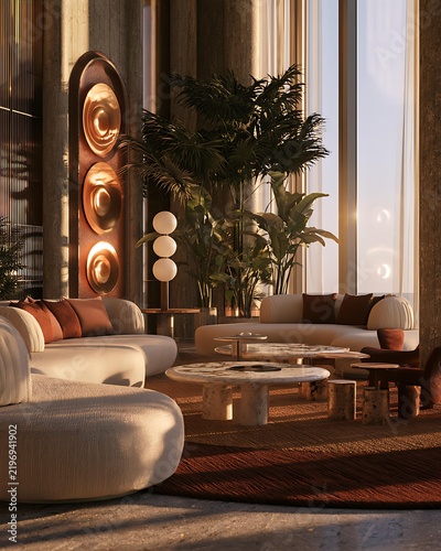 Boutique hotel lobby interior, sophisticated contemporary architecture Boutique Hotel Lobby Minimal Luxury Hospitality Interior
