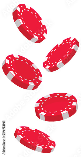 Red Poker Chips Falling in Flat Vector Illustration Style