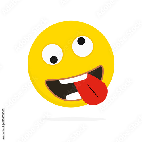 Vector Emoji yellow smiley crazy face. Simple funny emoji yellow.