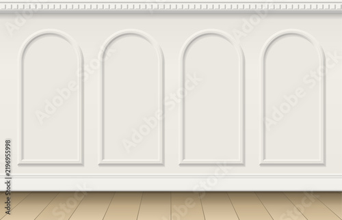 White wall with arched moulding panels classic interior vector