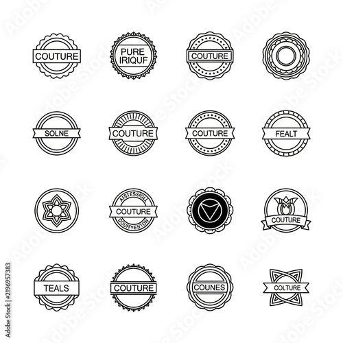 Set of 16 Vintage Circular Badges and Emblems with 'Couture' and other French text