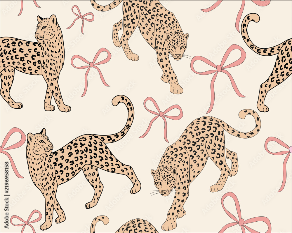 Obraz premium leopard animal repeating seamless hand drawnMinimalist Leopard Silhouette in Neutral Tones wild life print exoticLeopard Vintage Safari Illustration Print, Earthy Neutral Jungle Cat Wall Art
