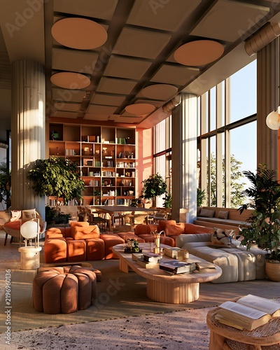 Modern luxury co-living interior, stylish shared lounge with modular sofas, Luxury Co-Living Interiors focused on shared lounges Urban Rental and Real Estate