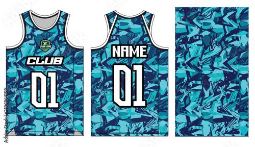 Custom Basketball Jersey Mockup with Abstract Blue Pattern