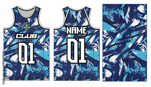Blue abstract basketball jersey design template with number