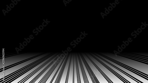 Fotografie Abstract perspective black and white parallel lines fading into dark background