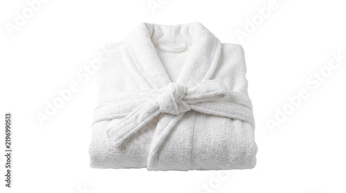 Folded White Cotton Bathrobe with Belt.