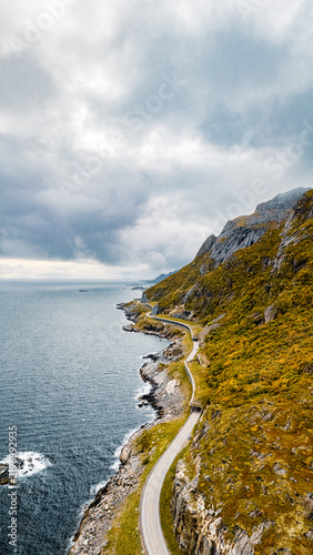 Winding coastal road along the Norwegian sea