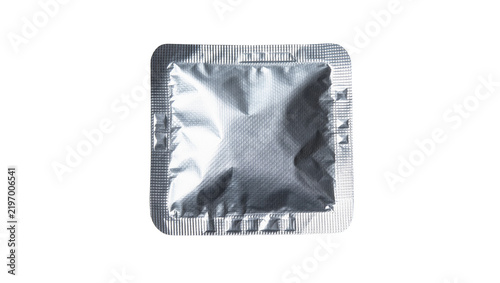 Foto Square silver foil blister pack with embossed texture, isolated on transparent b