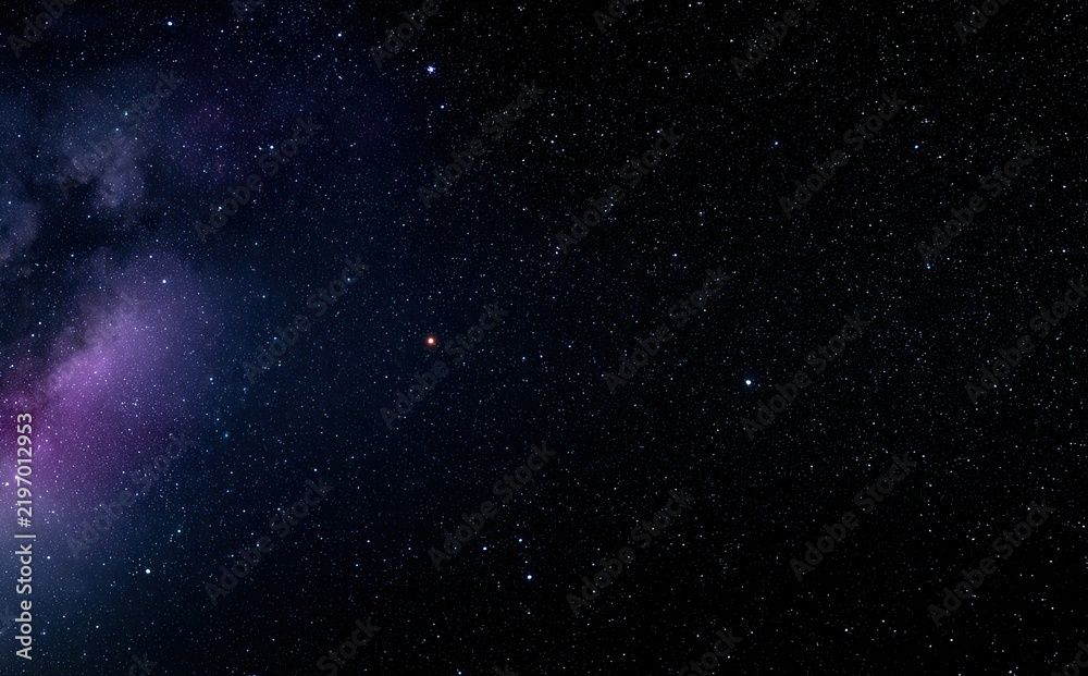 Fototapeta premium Vast cosmic expanse with a lone reddish planet, distant stars, and nebulae
