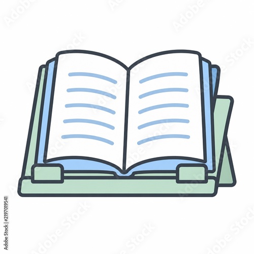 Naklejka 書見台・ブックスタンドの上に開いて置かれた本の読書・学習イラスト
