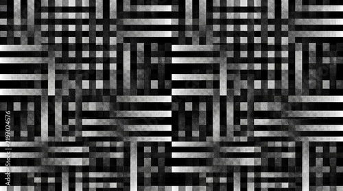 Bild auf Leinwand Abstract Black and White Interlocking Geometric Woven Grid Pattern Background