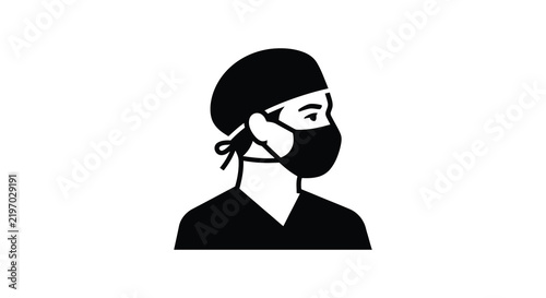 Surgeon silhouette with cap and face mask on white background