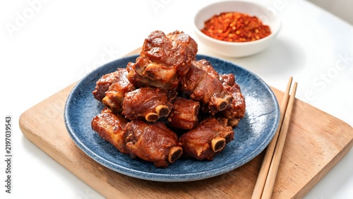 Soy sauce glazed pork ribs with chili