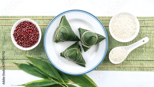 Zongzi with beans and rice on plate