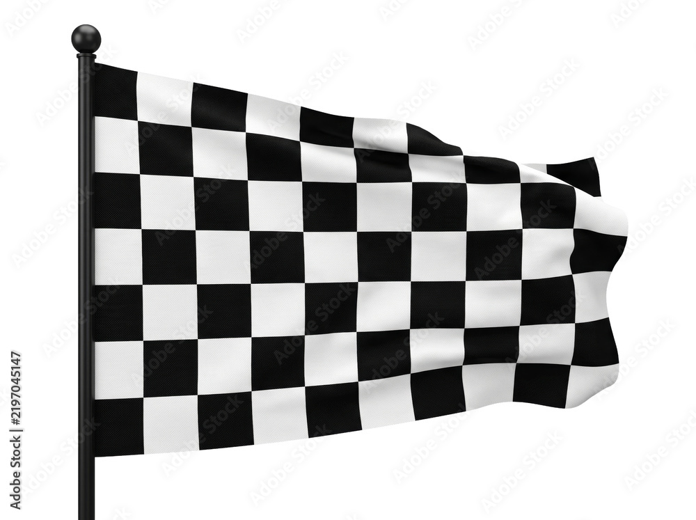 Obraz premium Checkered Racing Flag Waving on a Dark Pole