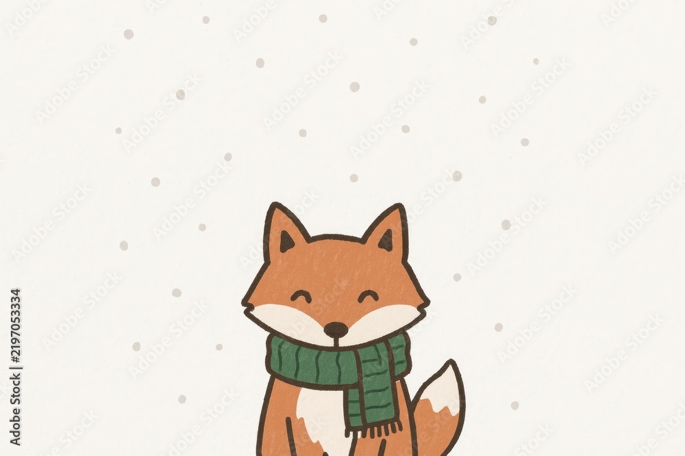 Fototapeta premium Cute fox winter wallpaper.