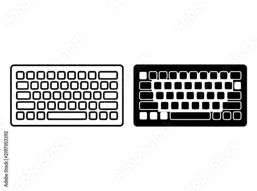 Computer keyboard outline and solid silhouette icon set isolated on a white background