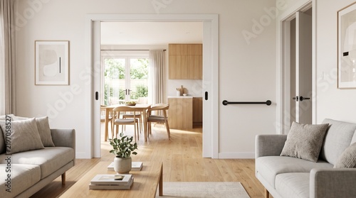Stylish accessible home interior with wide doorway