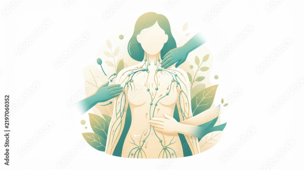 Obraz premium Hands perform a lymphatic massage technique on a body in a natural environment, promoting detox and wellness through toxin removal.