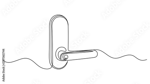 Smart door lock with wireless access technology in minimalist line art design. Non editable stroke, Smart Door Lock Continuous One Line Drawing with Fingerprint and Shield Security Symbol             