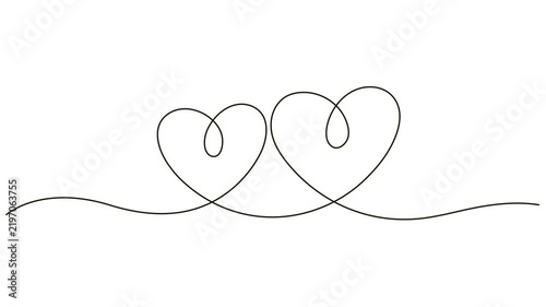 Self-drawing animation of hearts. Continuous one line drawing style. Full length animation, Continuous one line drawing hearts symbol embracing minimalism design of love text on black background. Roma