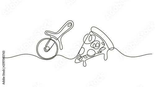 pizza cutter continuous one line drawing animation, continuous line art drawing Pizza Cutter, Pizza Cutter in a pizza cutter rendered animation continuous one line drawing,  Animated self drawing of