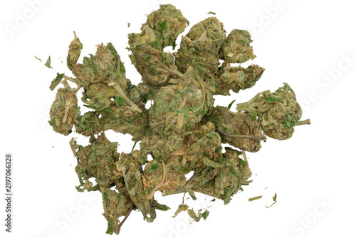 Dried cannabis buds pile with transparent background