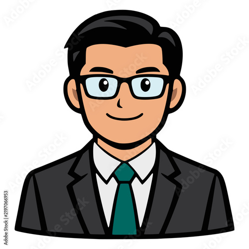 professional businessman wearing a dark grey suit profile face avatar flat color vector illustration template design