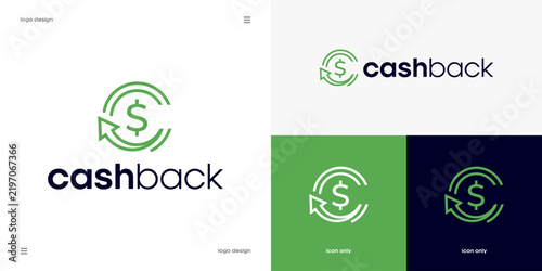 Cashback Logo Design, Money Return and Financial Savings Concept, Dollar Sign with Circular Arrow Indicator Icon, Vector.