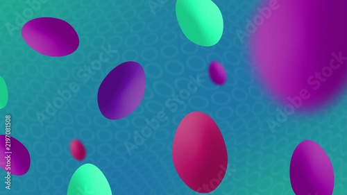Abstract 3D Oval Shapes on Blue and Turquoise Patterned Background Animation