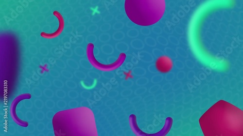 Colorful Purple 3D Geometric Shapes on Blue Grid Background Animation