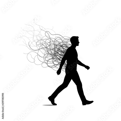 Silhouette of Walking Man with Swirling Lines of Stress and Anxiety