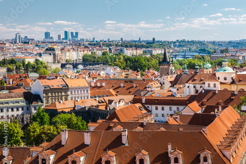 Canvas Print Elevated Summer Panorama of Prague Rooftops and Skyline