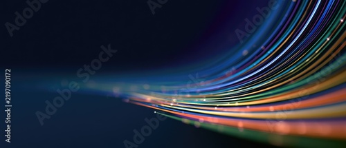 Abstract depiction of flowing, luminous strands in a spectrum of colors