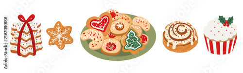 Christmas gingerbread, cookies, pastries and holiday desserts for the holiday season. Homemade sweets, Christmas treats. Christmas bakery.