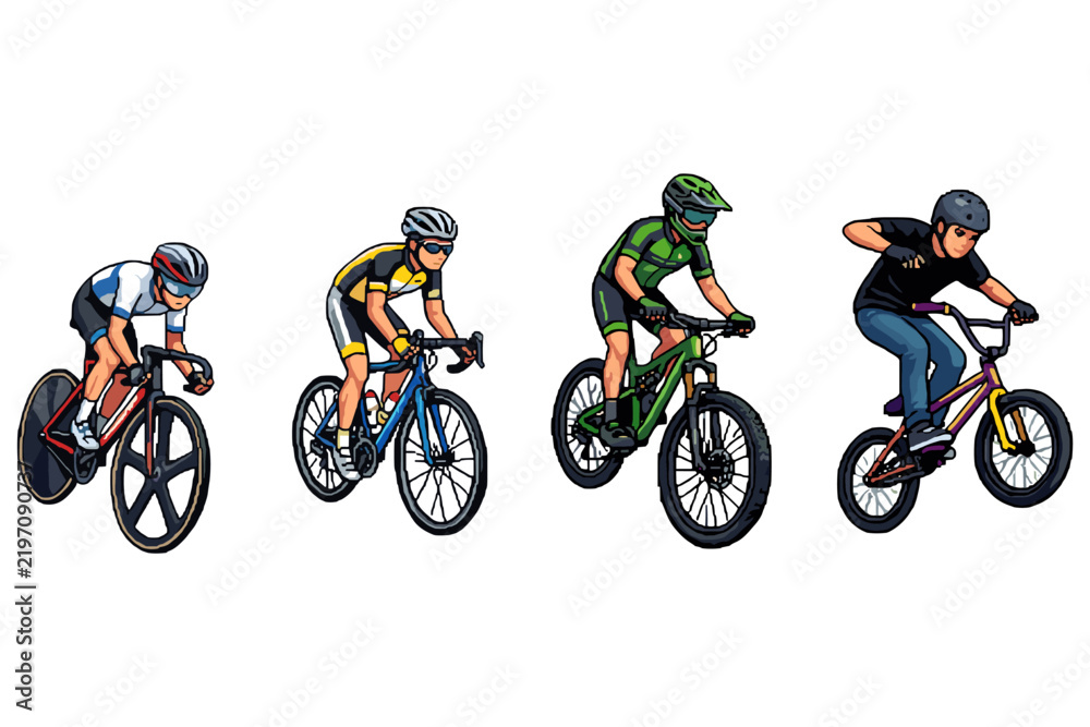 Fototapeta premium Diverse Cyclists and Bicycles Set