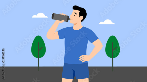 Man Drinking Water After Outdoor Exercise Activity