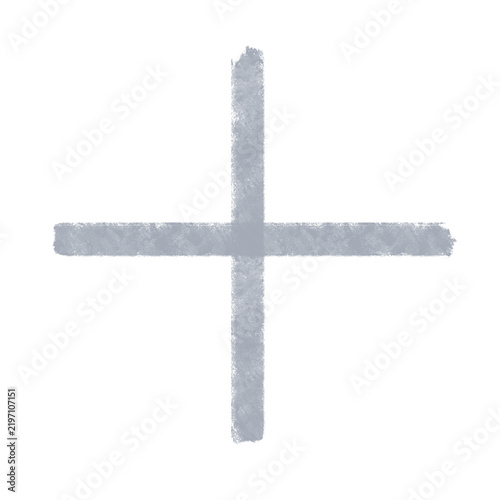 Hand-drawn grey plus sign symbol, chalk texture, isolated on transparent background
