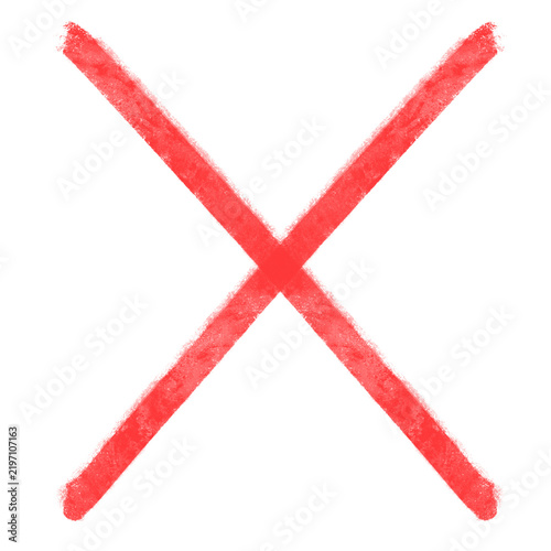 Hand-drawn red cross mark symbol, chalk texture, isolated on transparent background
