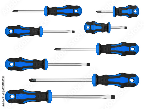 Konstfotografi Assorted flathead and phillips Blue screwdriver kit with magnetic tips