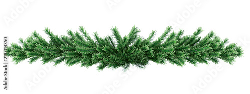 Green christmas pine branch border garland isolated on transparent background