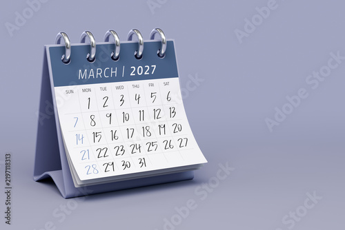Desk Calendar Displaying March 2027 Future Planning
