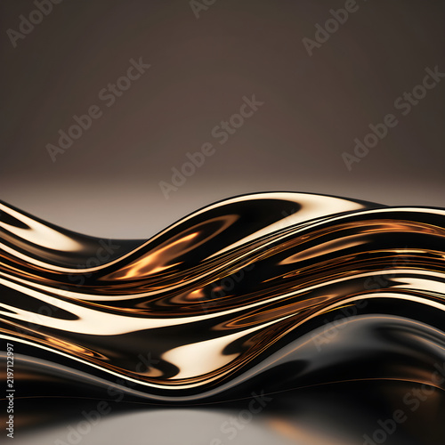 Abstract liquid gold wave texture with metallic surface